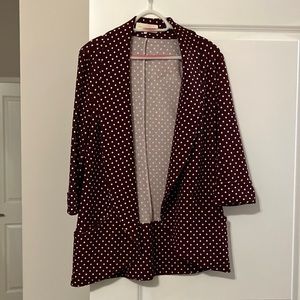French Mauve maroon polka dot draped blazer
